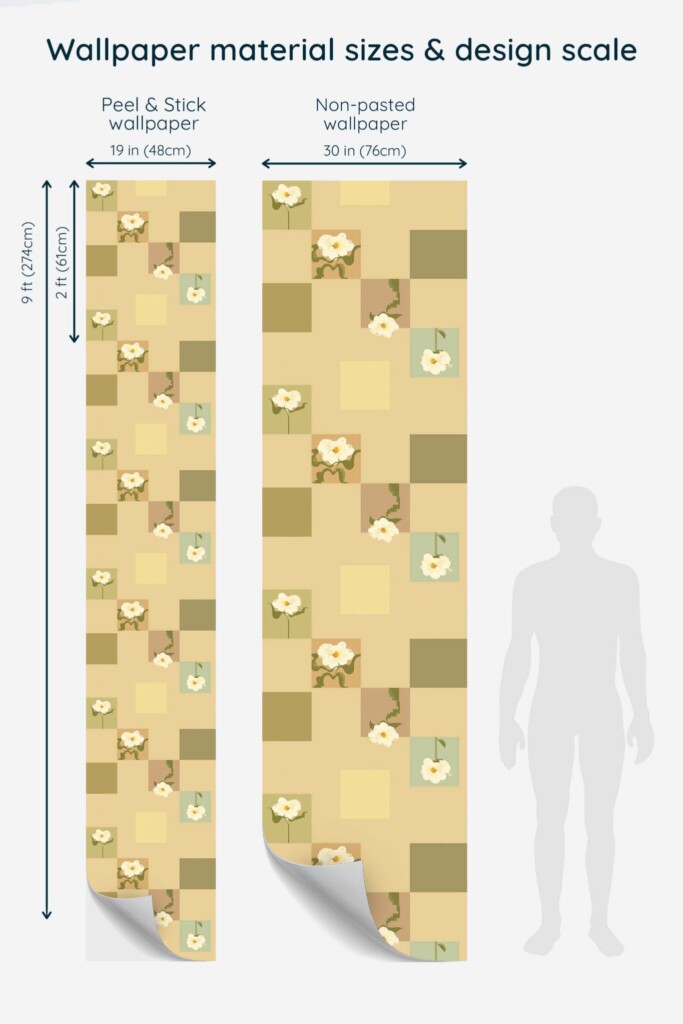 Removable wallpaper with mustard yellow floral pixel design by Fancy Walls