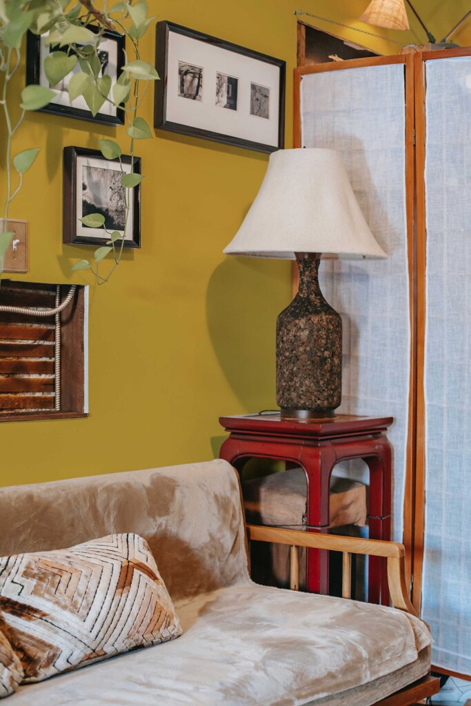 Fancy Walls self-adhesive wallpaper in mustard yellow with a soft matte finish