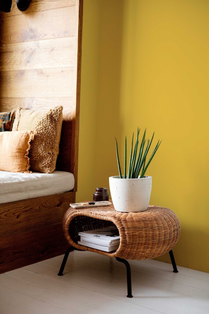 Removable wallpaper in warm mustard yellow by Fancy Walls with solid minimal style