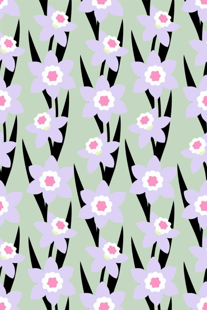 Pattern repeat of Narcissus removable wallpaper design