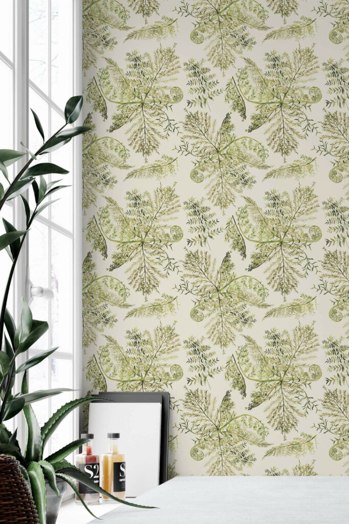 Minimal style home office decorated with Nature toile peel and stick wallpaper