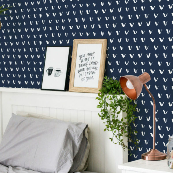 navy blue and white check mark stick and peel wallpaper