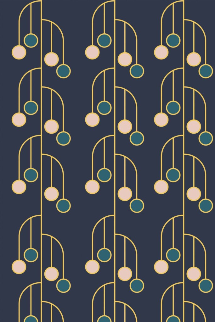 Pattern repeat of Navy blue art deco removable wallpaper design