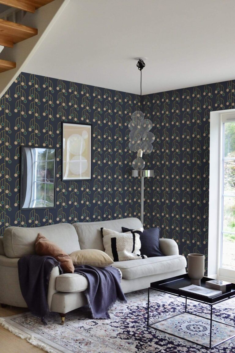 Navy blue art deco Peel and Stick Wallpaper or Unpasted