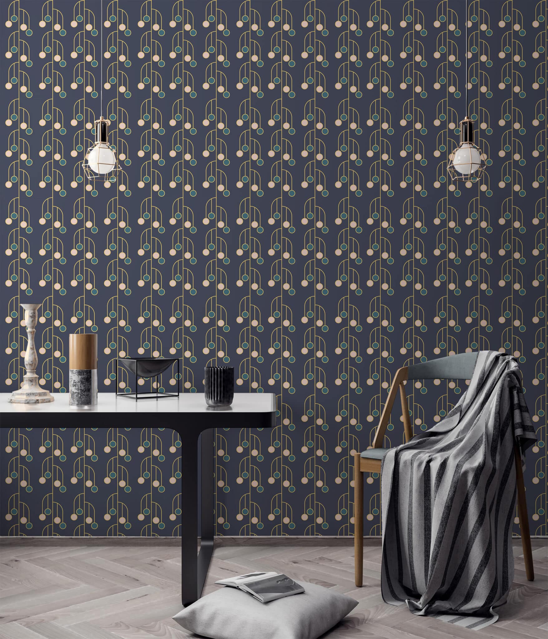 Navy blue art deco wallpaper - Peel and Stick or Traditional