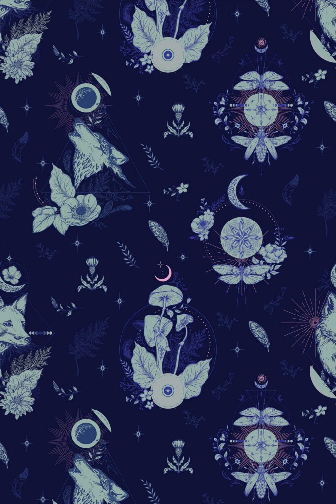 Fancy Walls navy blue celestial gothic wallpaper for walls in bedroom decor