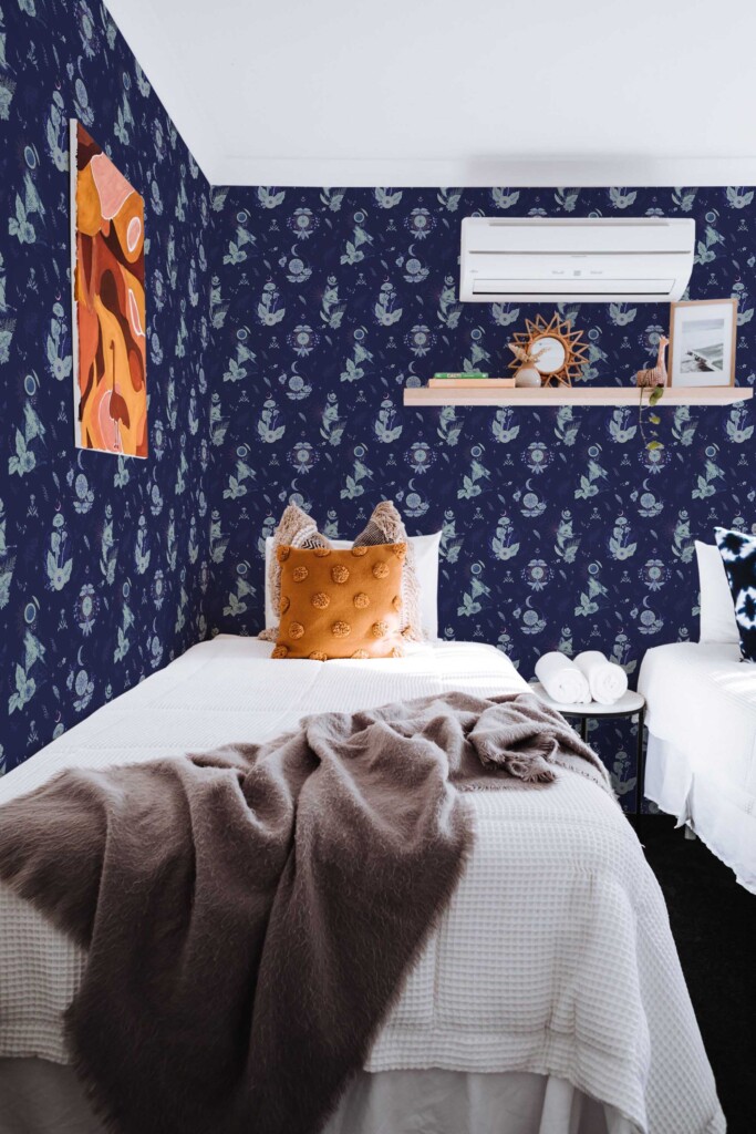 Fancy Walls self-adhesive wallpaper in navy blue celestial design for bedroom walls