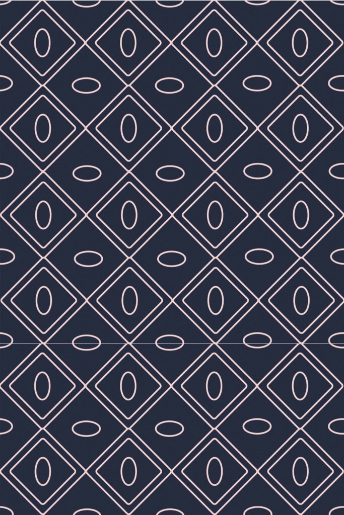 Pattern repeat of Navy blue geometric removable wallpaper design