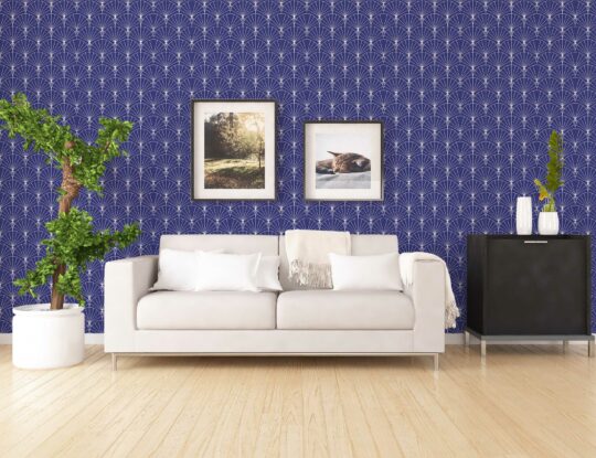 art deco navy blue traditional wallpaper