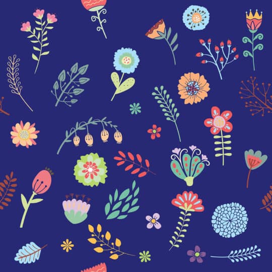 flower navy blue traditional wallpaper