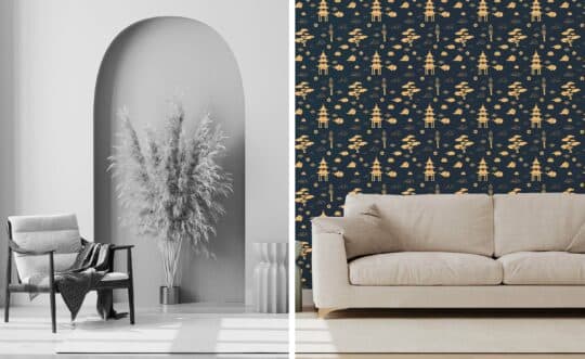 abstract navy blue traditional wallpaper