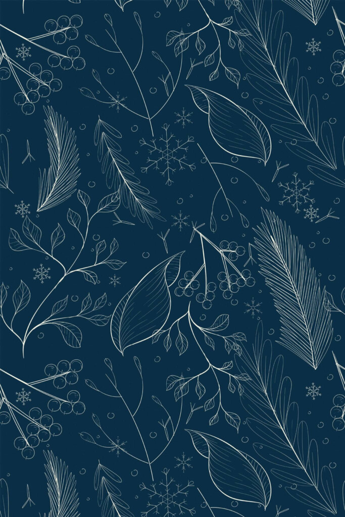 Pattern repeat of Navy blue winter removable wallpaper design