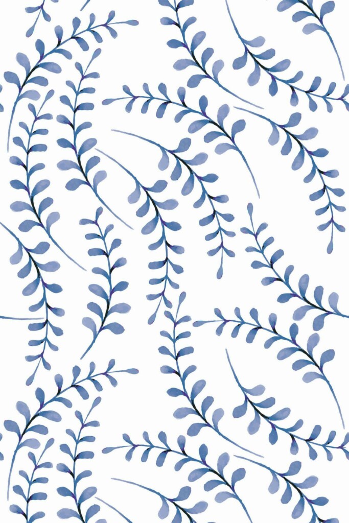 Pattern repeat of Navy leaf removable wallpaper design