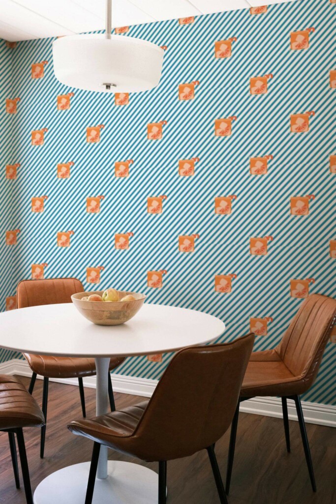 Mid-century modern style dining room decorated with Negroni time peel and stick wallpaper