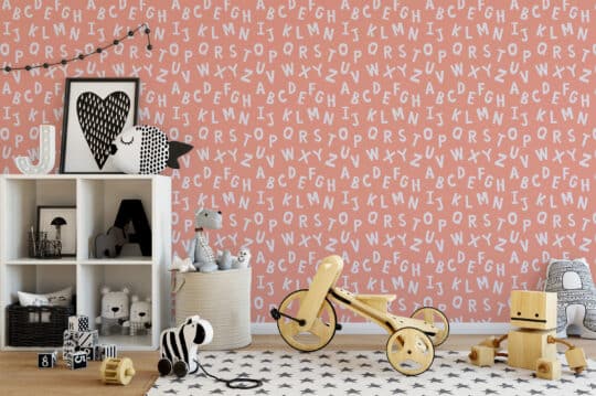 alphabet pink traditional wallpaper