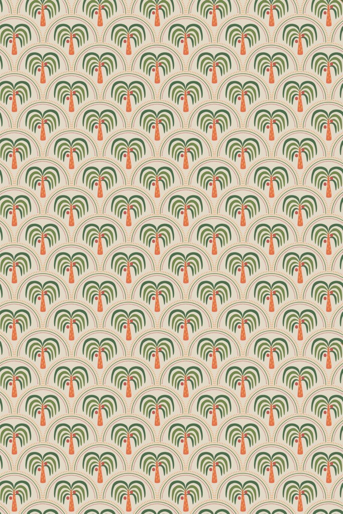 Fancy Walls self-adhesive wallpaper with a neutral green Art Deco palm pattern.