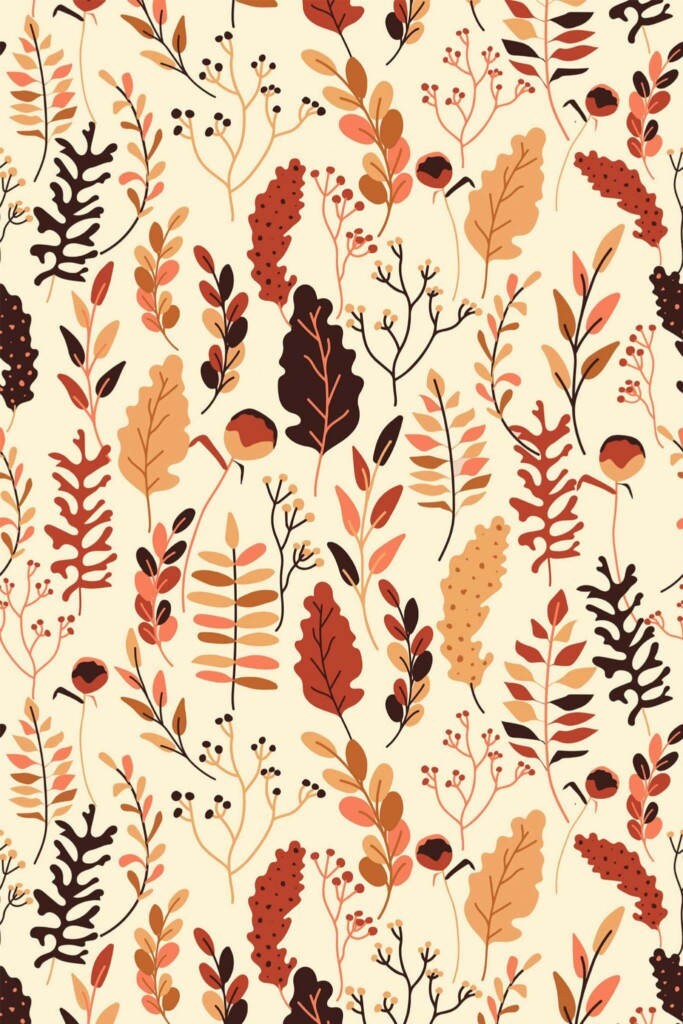 Pattern repeat of Neutral autumn removable wallpaper design