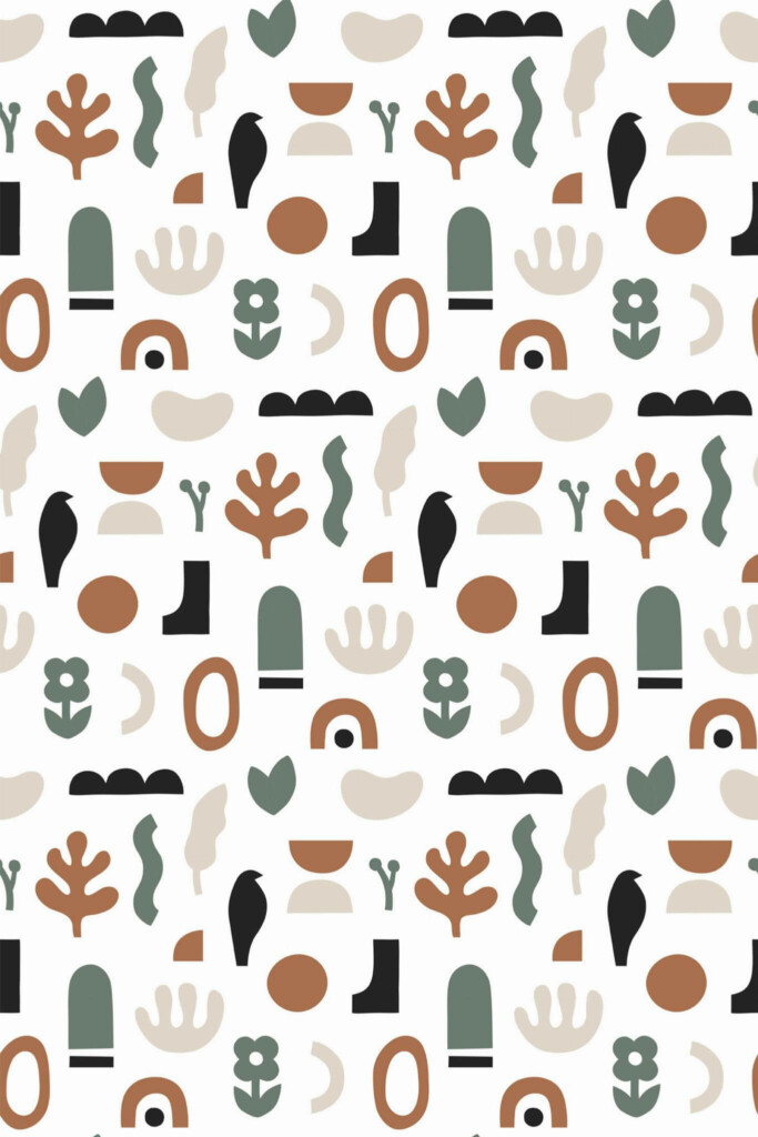 Pattern repeat of Neutral boho shapes removable wallpaper design