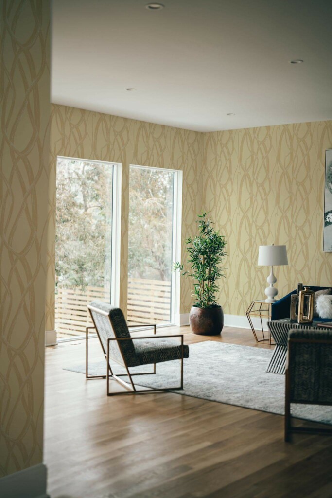 Modern style living room decorated with Neutral chain peel and stick wallpaper