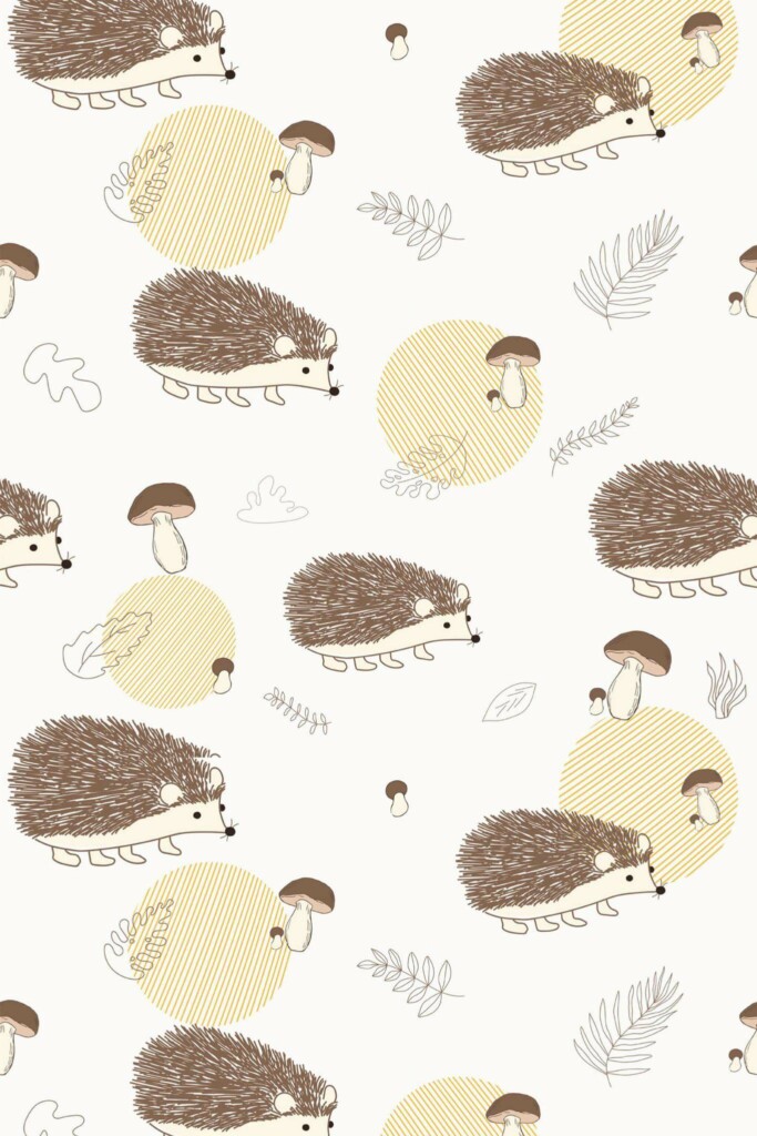 Pattern repeat of Neutral hedgehog removable wallpaper design
