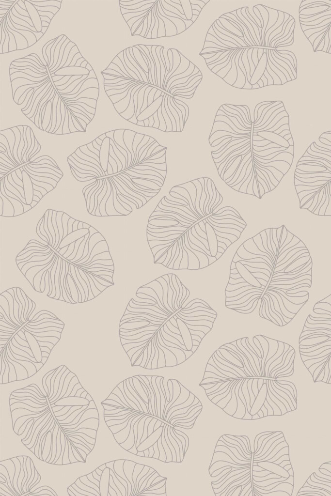 Pattern repeat of Neutral leaf removable wallpaper design
