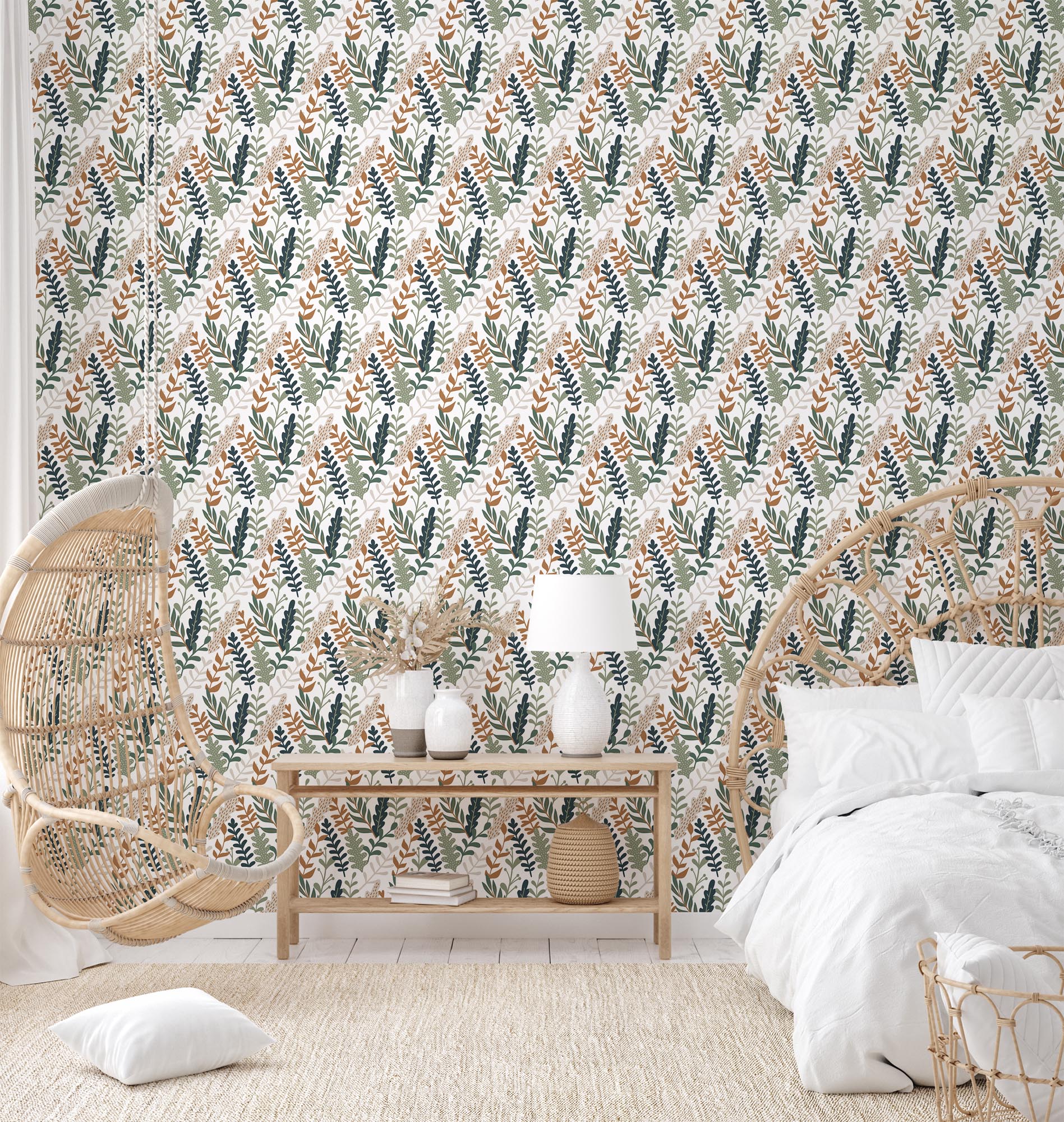 neutral leaf brown and green traditional wallpaper