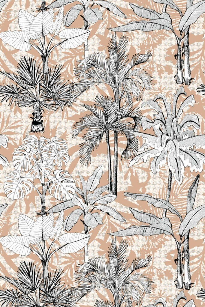 Pattern repeat of Neutral palm tree removable wallpaper design