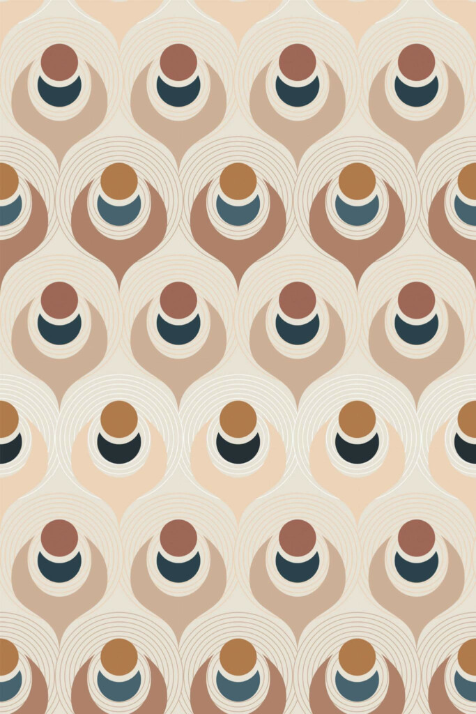 Pattern repeat of Neutral retro geometric removable wallpaper design