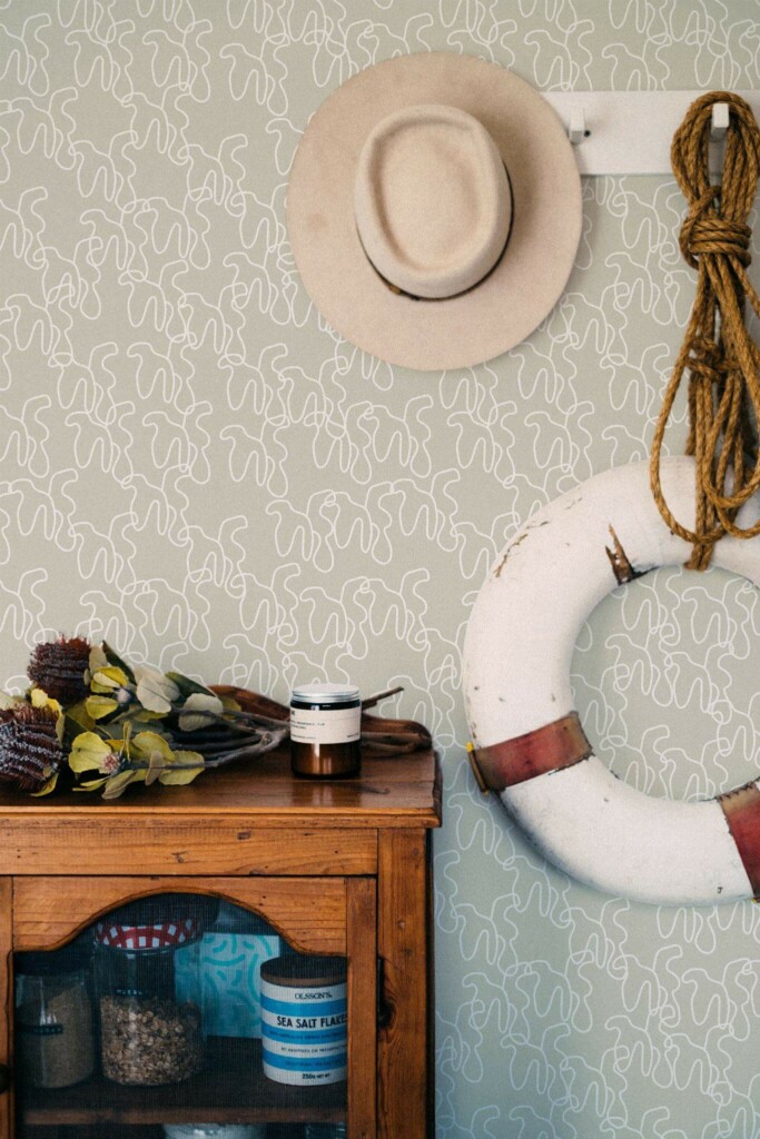Coastal nautical style living room decorated with Neutral shapes peel and stick wallpaper