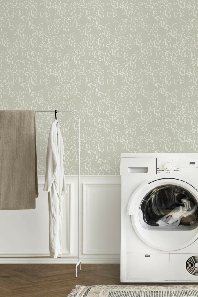 Minimal modern style laundry room decorated with Neutral shapes peel and stick wallpaper