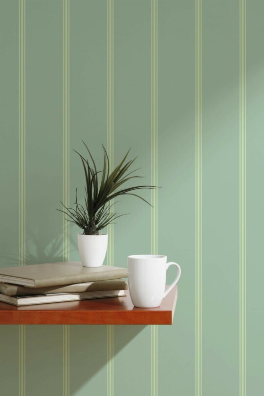 Scandinavian style accent wall decorated with Neutral stripes peel and stick wallpaper
