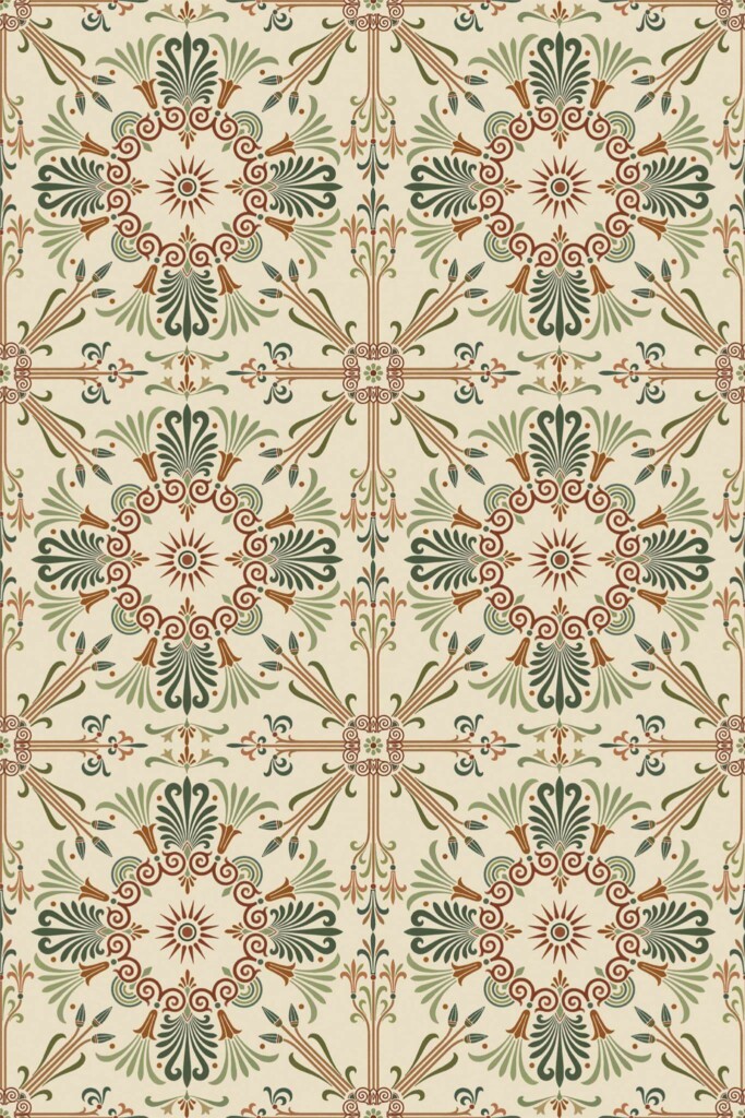 Pattern repeat of Neutral vintage tile removable wallpaper design