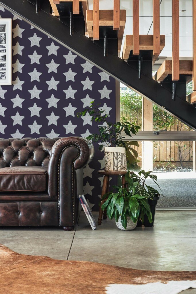 Traditional style entryway decorated with New year star peel and stick wallpaper
