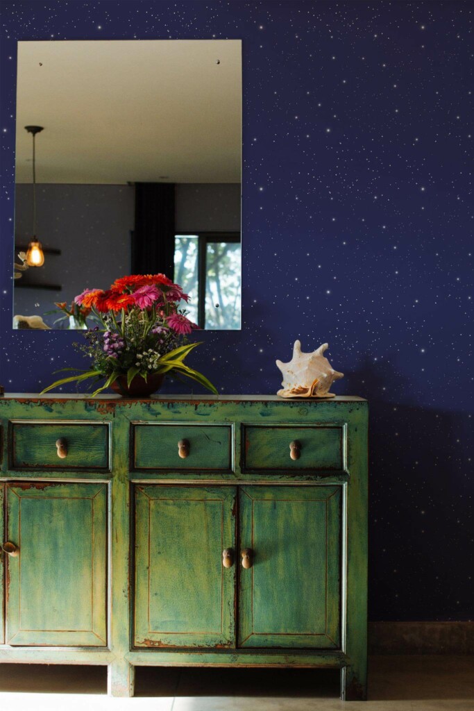 Industrial style living room decorated with Night sky peel and stick wallpaper