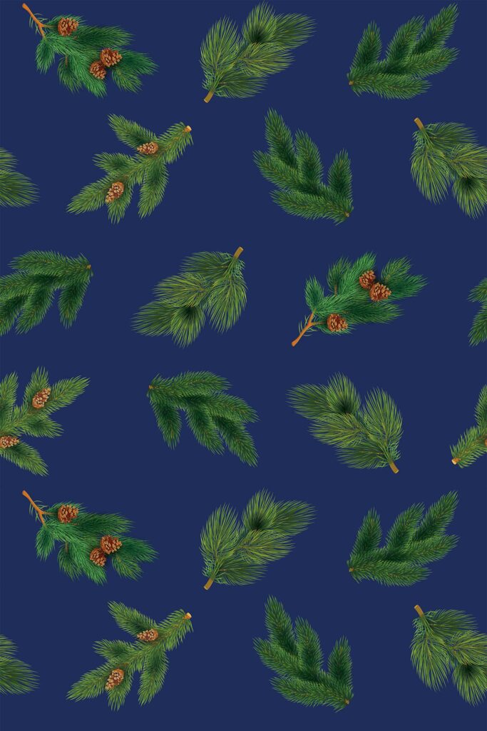 Removable wallpaper featuring blue Christmas pines by Fancy Walls