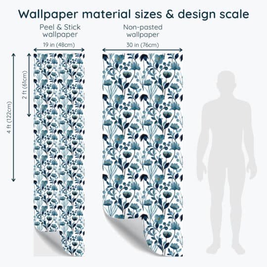 Non-pasted and Peel and stick Bathroom blue floral design and pattern preview