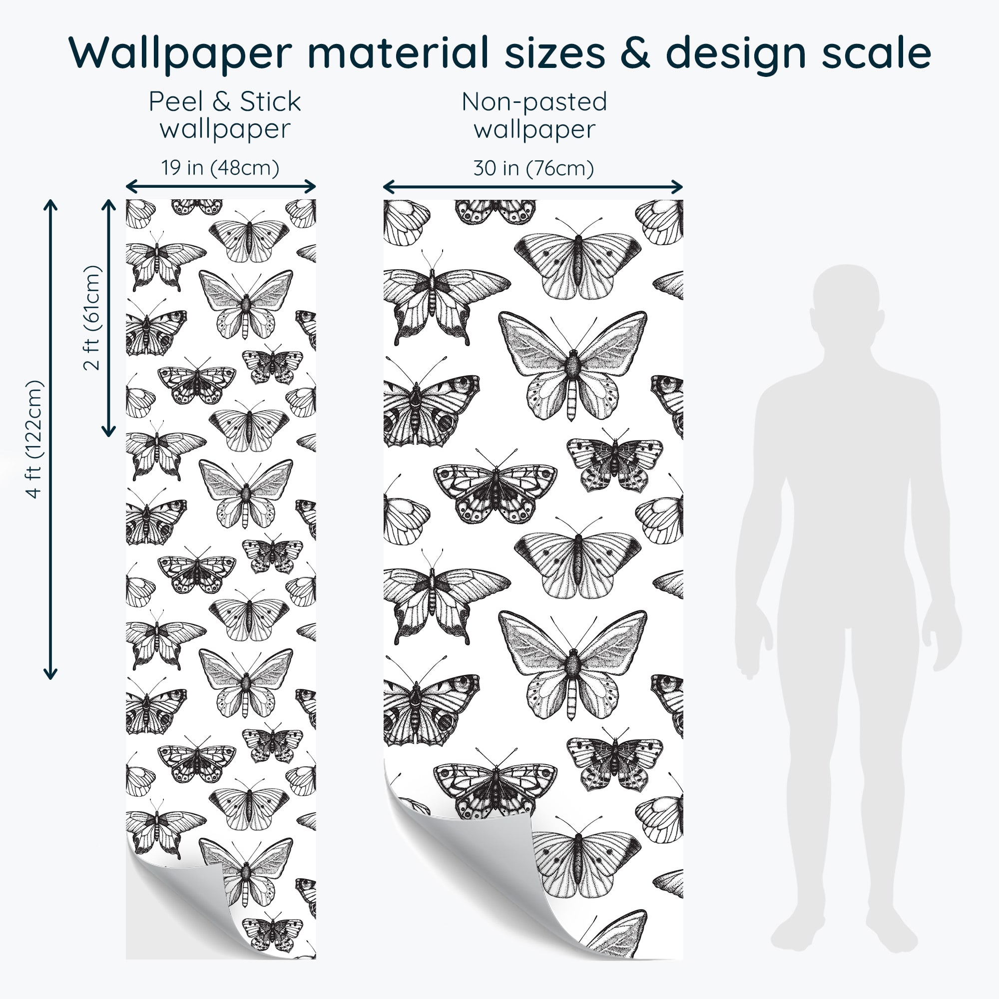Non-pasted and Peel and stick Black and white butterfly design and pattern preview