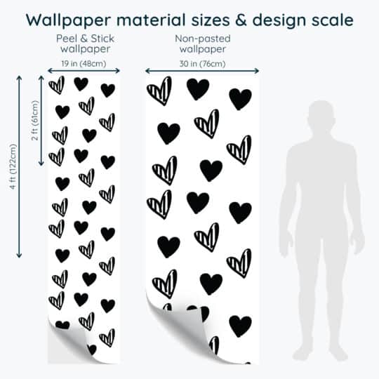 Non-pasted and Peel and stick Black and white hearts design and pattern preview