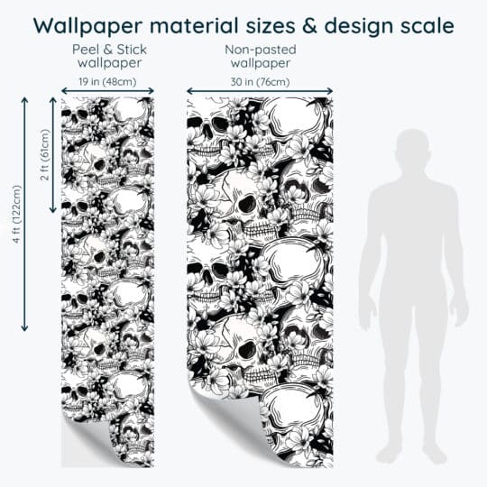 Non-pasted and Peel and stick Black and white skull design and pattern preview