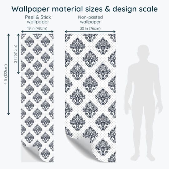 Non-pasted and Peel and stick Blue Damask design and pattern preview