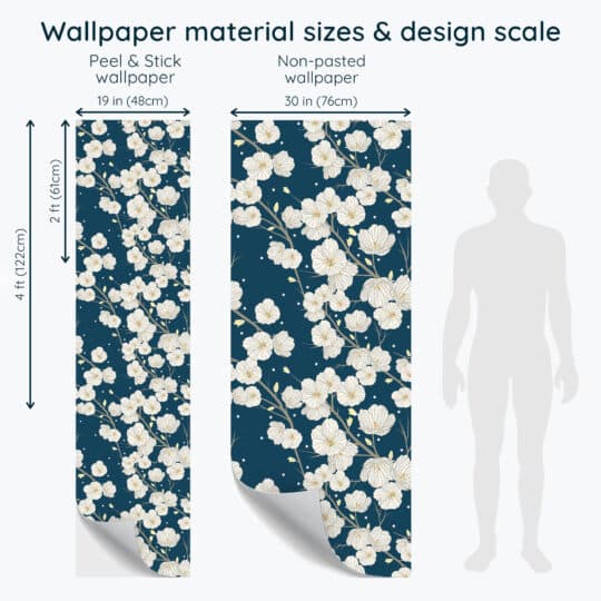 Non-pasted and Peel and stick Cherry blossoms design and pattern preview