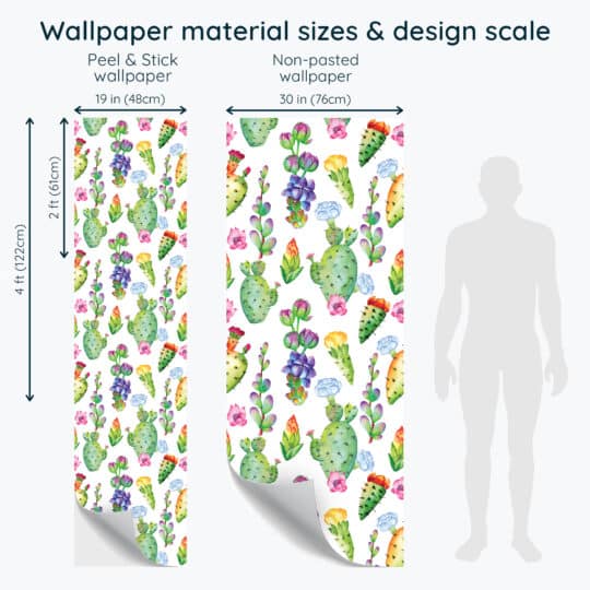 Non-pasted and Peel and stick Colorful cactus design and pattern preview
