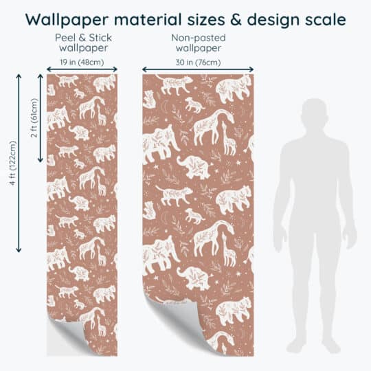 Non-pasted and Peel and stick Copper boho animals design and pattern preview