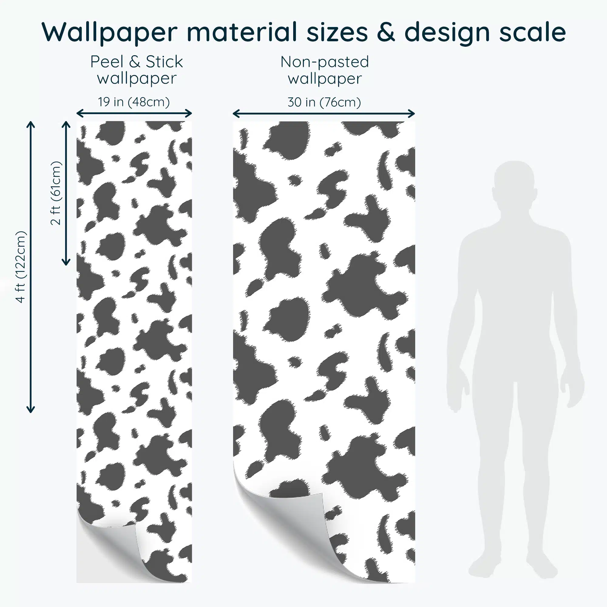 Removable Wallpaper 3ft x 2ft - Cow Print Animal Black White Modern Custom  Pre-pasted Wallpaper by Spoonflower 