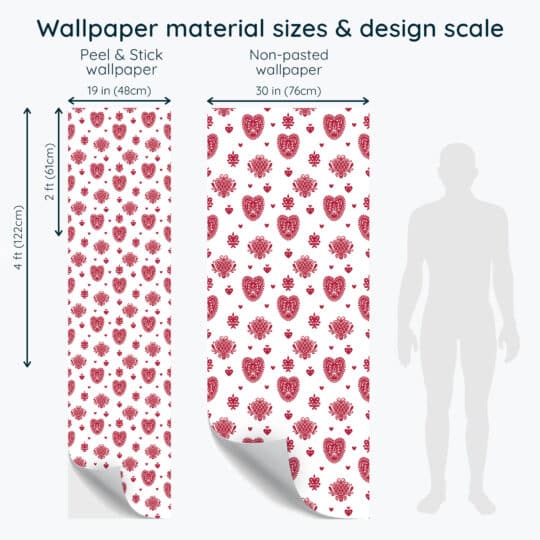 Non-pasted and Peel and stick Folk heart pattern design and pattern preview