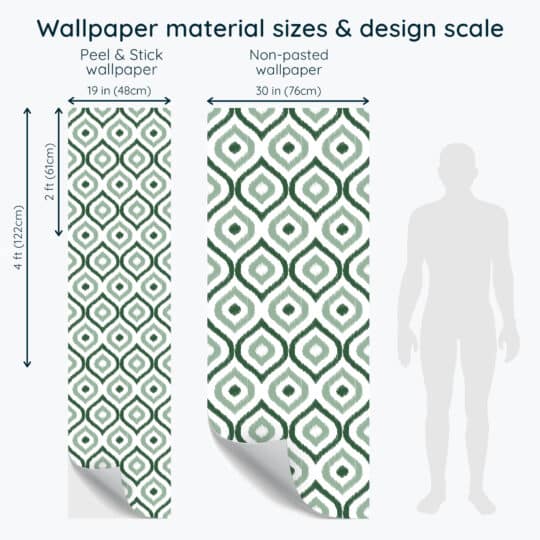 Non-pasted and Peel and stick Green ikat design and pattern preview