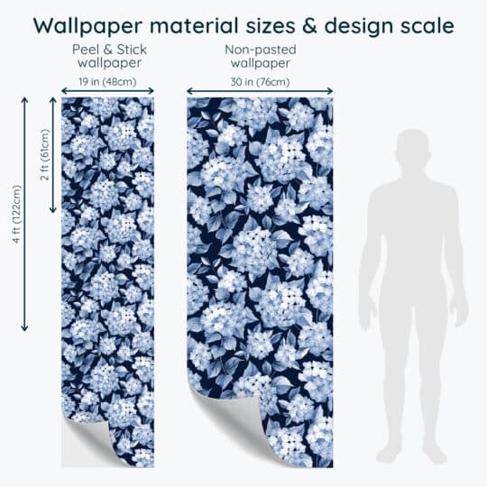 Non-pasted and Peel and stick Hydrangea floral design and pattern preview