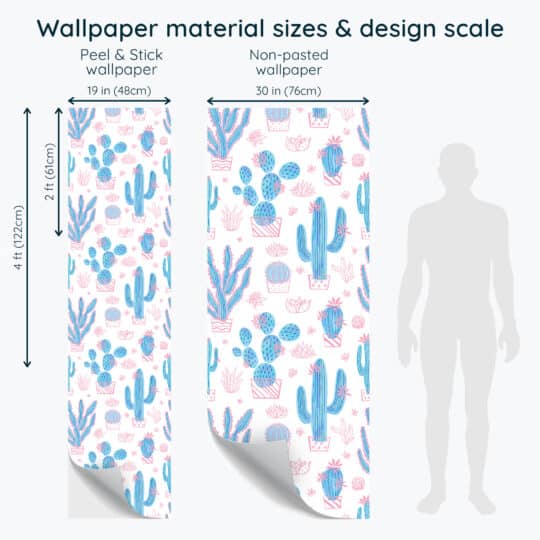 Non-pasted and Peel and stick Pink and blue cactus design and pattern preview