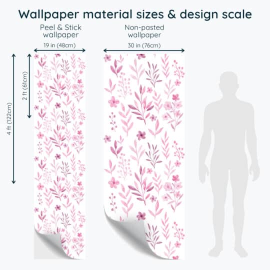 Non-pasted and Peel and stick Pink watercolor flowers design and pattern preview