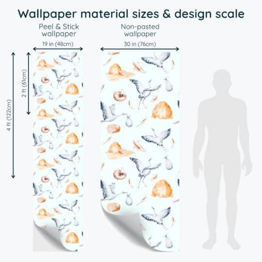 Non-pasted and Peel and stick Stork nursery design and pattern preview